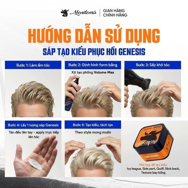 Sáp Vuốt Tóc Hướng Ẩm Menitems Genesis Profesional Nourishing Hair Wax 50g