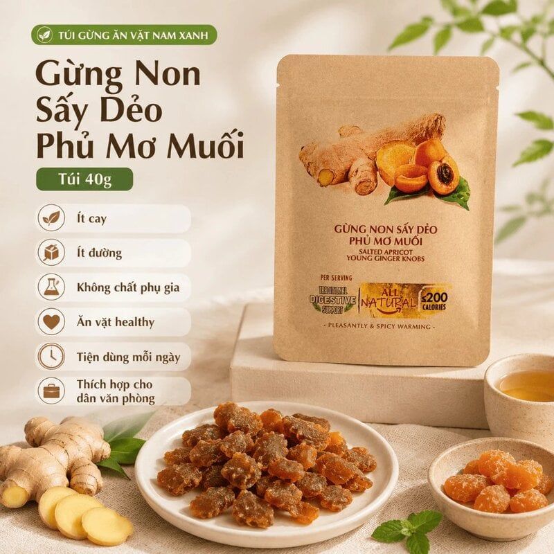 Gừng Non Sấy Dẻo Phủ Mơ Muối Nam Xanh JSC 40g