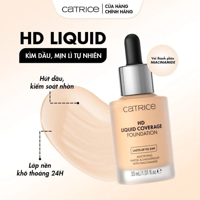 Kem Nền Kiềm Dầu, Che Phủ Tự Nhiên Catrice HD Liquid Coverage Foundation 30ml