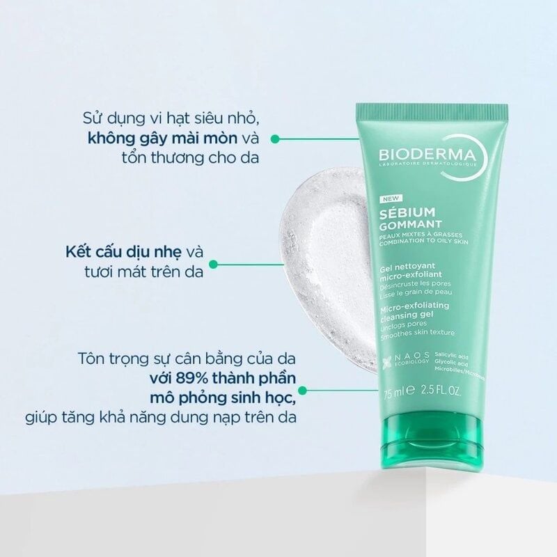 Gel Tẩy Tế Bào Chết Bioderma Cho Da Dầu Mụn Sébium Gommant 75ml