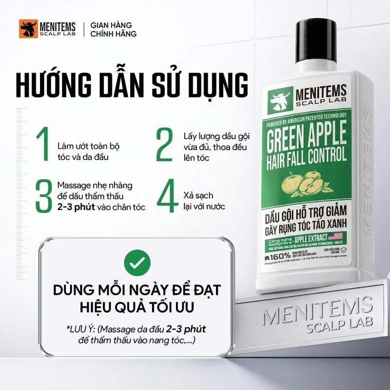 Dầu Gội Menitems Hỗ Trợ Giảm Rụng Tóc Táo Xanh Green Apple Hair Fall Control 300ml