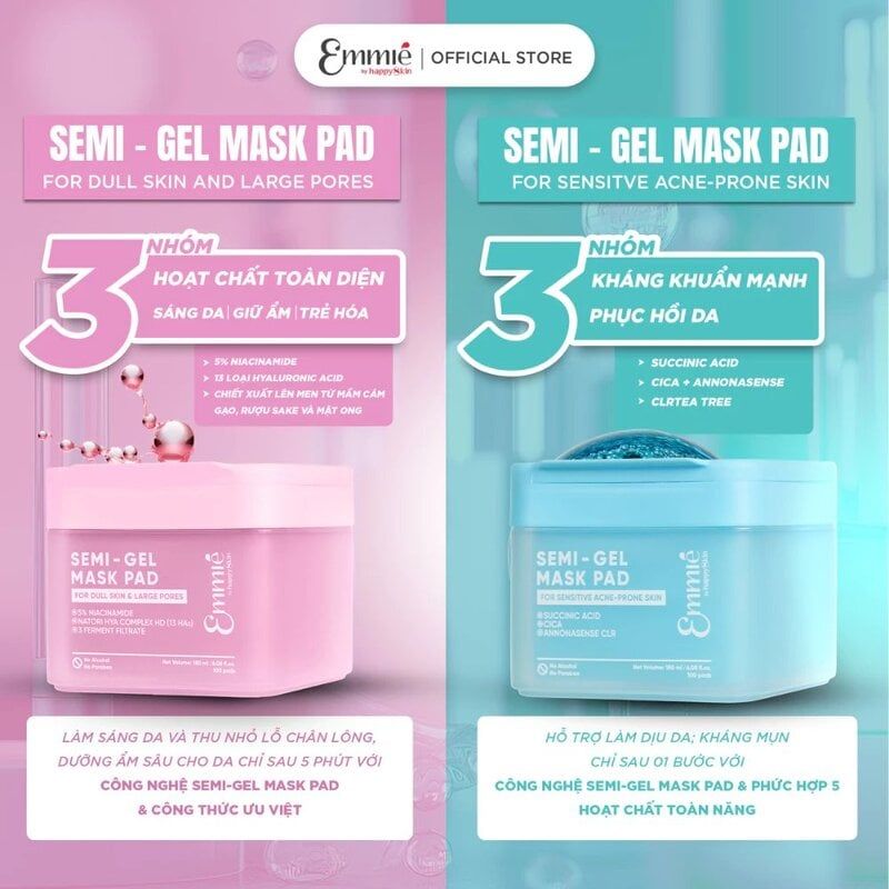 Toner Pad Emmié By Happyskin Dưỡng Ẩm, Làm Dịu Da, Hỗ Trợ Làm Sáng Da Semi-Gel Mask Pad