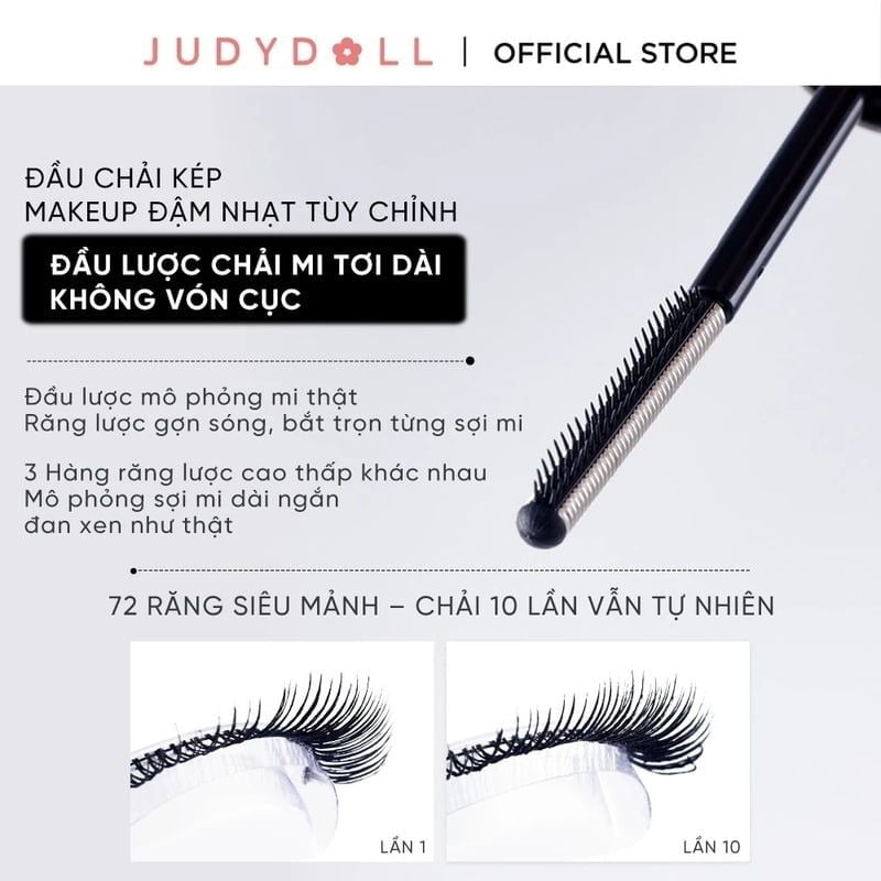 Mascara Judydoll Đầu Lược Sắt Giúp Mi Siêu Tơi, Cong Dài Feather Lash Iron Mascara 01 Black 3g