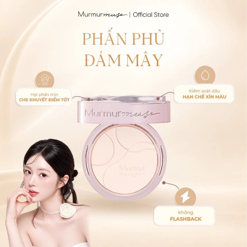 Phấn Phủ Nén Murmurmuse Mỏng Nhẹ, Che Phủ Tốt, Kiềm Dầu Light and Transparent Pressed Powder 8g