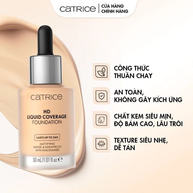 Kem Nền Kiềm Dầu, Che Phủ Tự Nhiên Catrice HD Liquid Coverage Foundation 30ml