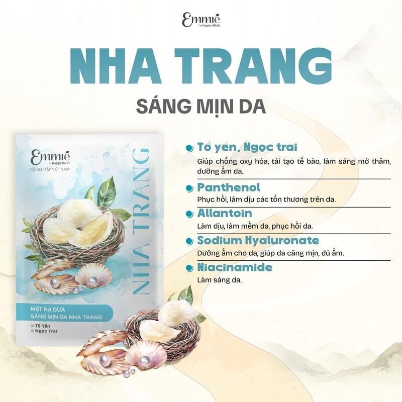 Mặt Nạ Phôi Dừa Emmié By Happyskin Giúp Cấp Ẩm, Làm Mềm Da Bio-Cellulose Beauty Mask 25g
