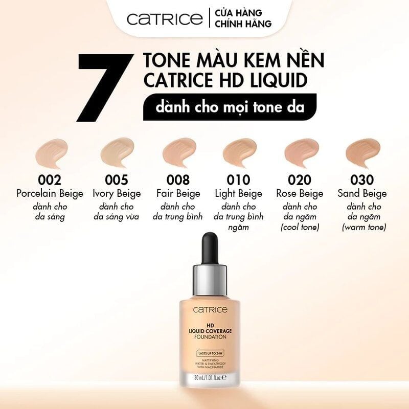 Kem Nền Kiềm Dầu, Che Phủ Tự Nhiên Catrice HD Liquid Coverage Foundation 30ml