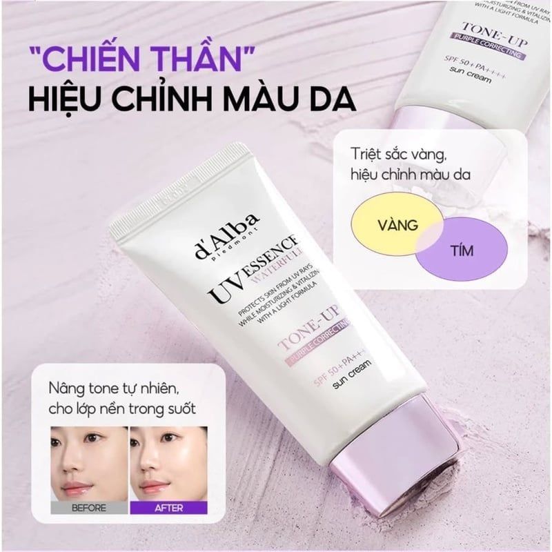 Kem Chống Nắng D'Alba Nâng Tông, Hiệu Chỉnh Sắc Da Waterfull Tone-Up Sun Cream_Purple SPF50+ PA++++ 50ml