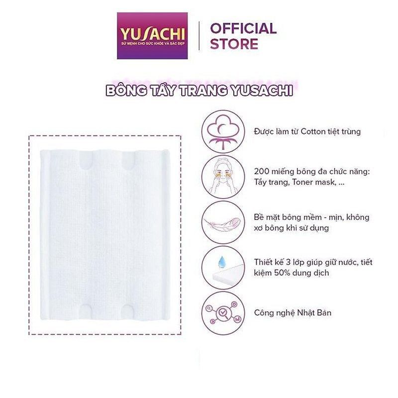 [200 miếng] Bông Tẩy Trang Yusachi Facial Cotton Pads