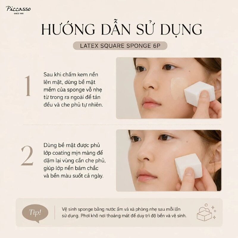 Mút Trang Điểm Piccasso Latex Square Makeup Sponge 6P