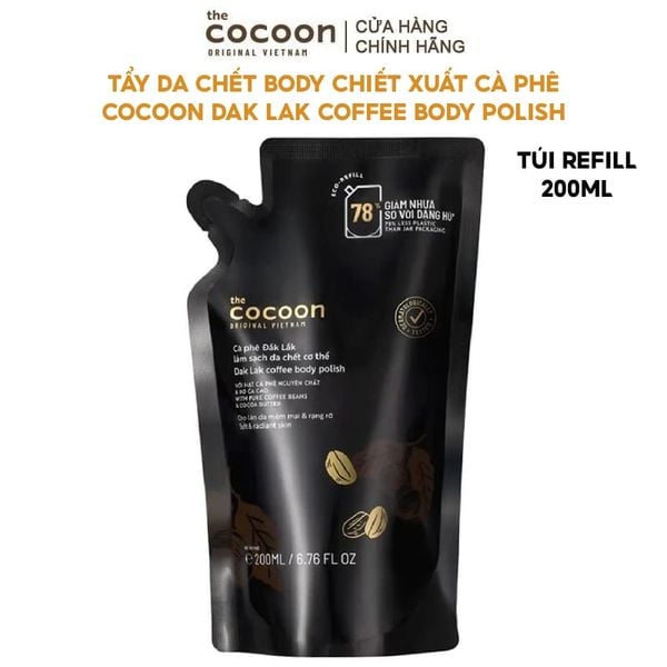  Tẩy Da Chết Body Cocoon Làm Đều Màu Da Và Dưỡng Mịn Da Chiết Xuất Cà Phê Dak Lak Coffee Body Polish - túi refill 200ml 