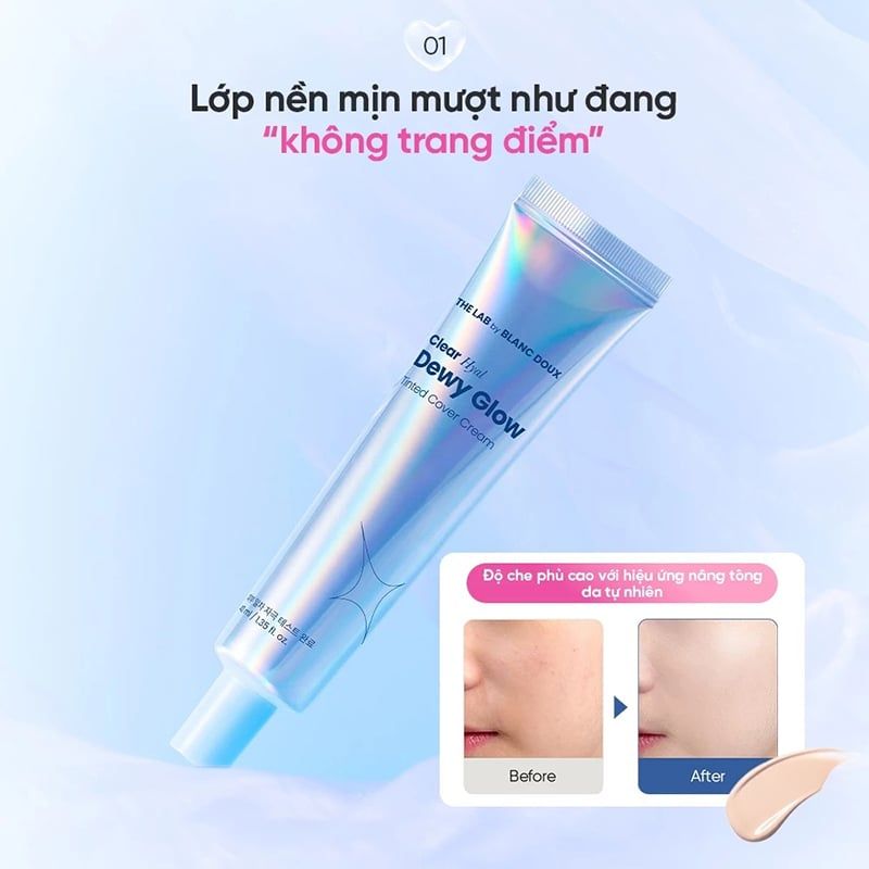 Kem Nền The Lab Che Phủ Tốt, Mỏng Nhẹ Tự Nhiên Clear Hyal Dewy Glow Tinted Cover Cream 40ml