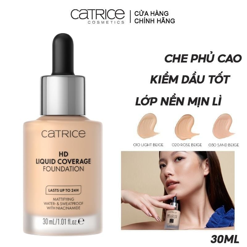 Kem Nền Kiềm Dầu, Che Phủ Tự Nhiên Catrice HD Liquid Coverage Foundation 30ml