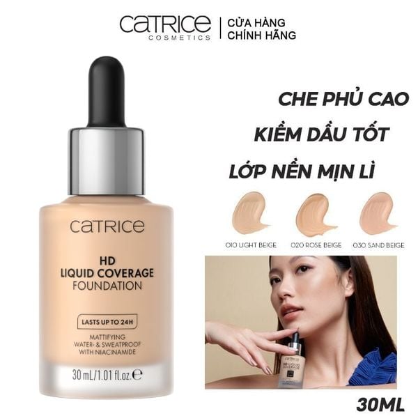  Kem Nền Kiềm Dầu, Che Phủ Tự Nhiên Catrice HD Liquid Coverage Foundation 30ml 