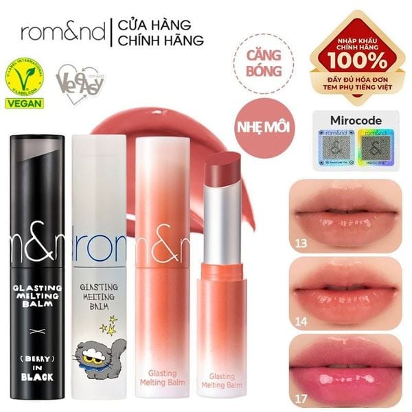  [VE-EASY] Son Dưỡng Romand Dạng Thỏi Có Màu Thuần Chay Dưỡng Ẩm Mềm Môi Glasting Melting Balm 