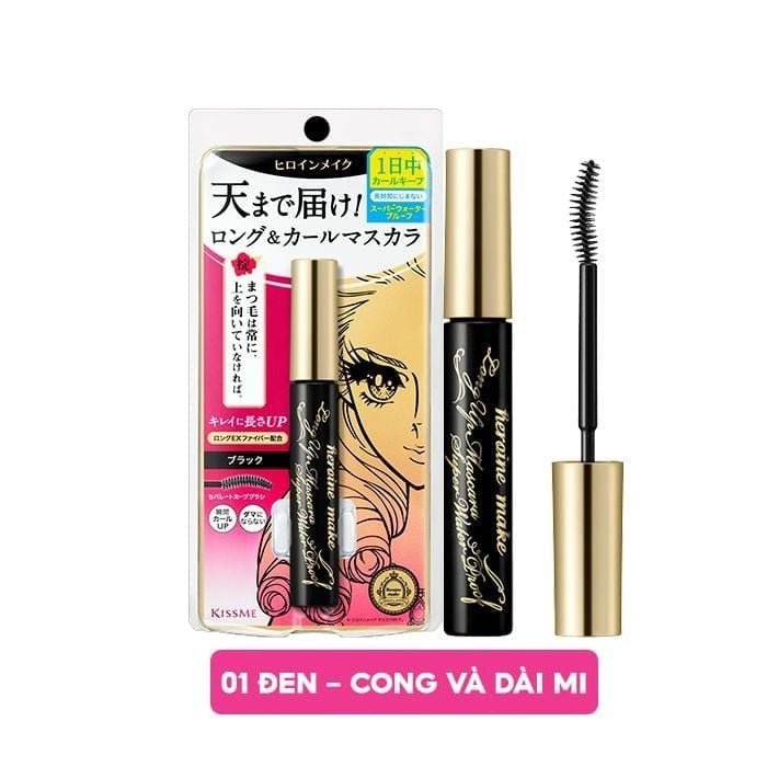 Mascara Chuốt Mi Dạng Màng Phim Nâng Cao Làm Cong, Dài Và Dày Mi Kissme Heroine Mascara Super WP 6g
