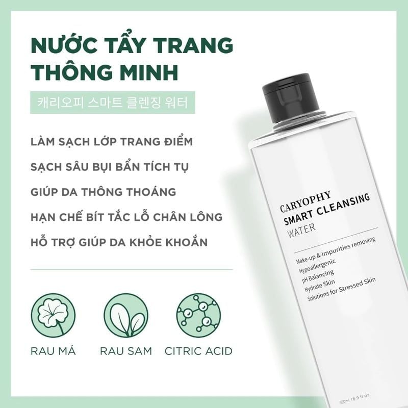 Nước Tẩy Trang Caryophy Dành Cho Da Dầu Mụn Smart Cleansing Water 500ml