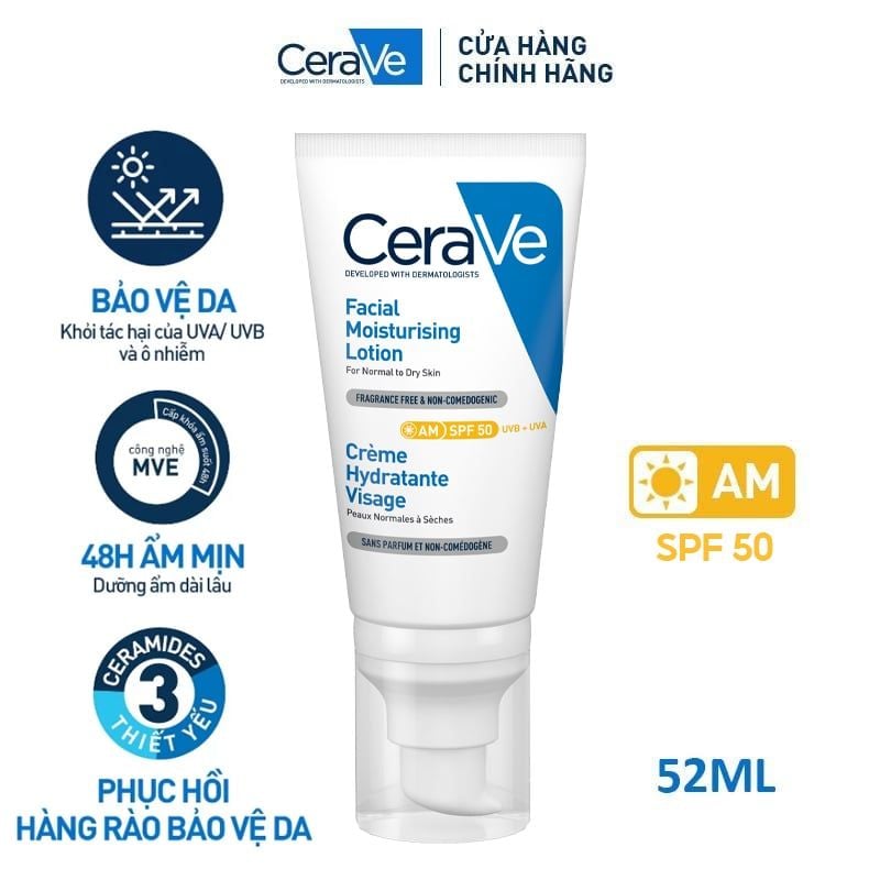 Sữa Dưỡng Chống Nắng Cerave Hỗ Trợ Phục Hồi Da Facial Moisturising Lotion AM 52ml
