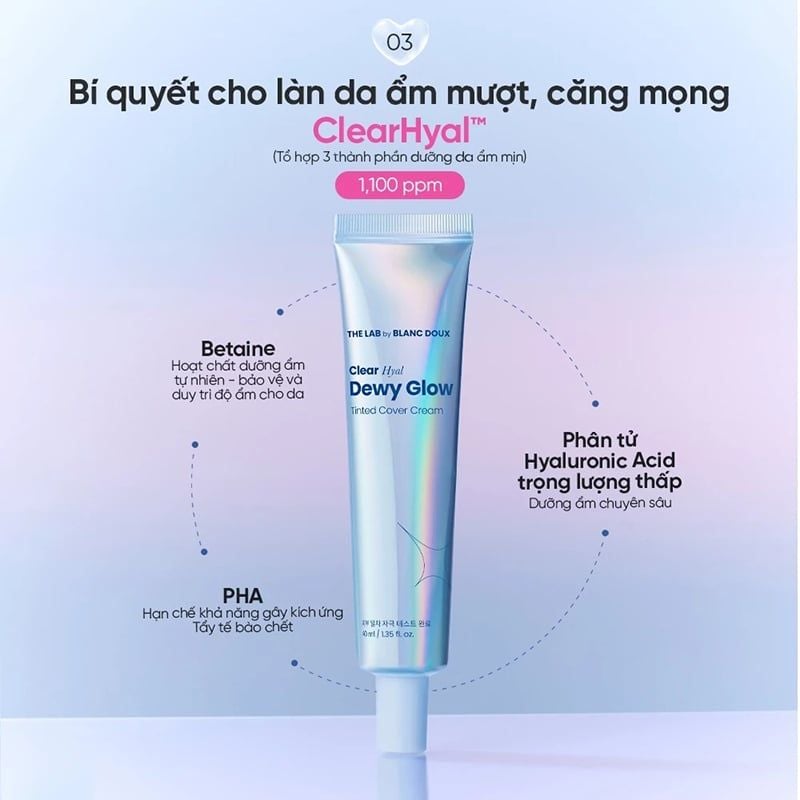 Kem Nền The Lab Che Phủ Tốt, Mỏng Nhẹ Tự Nhiên Clear Hyal Dewy Glow Tinted Cover Cream 40ml