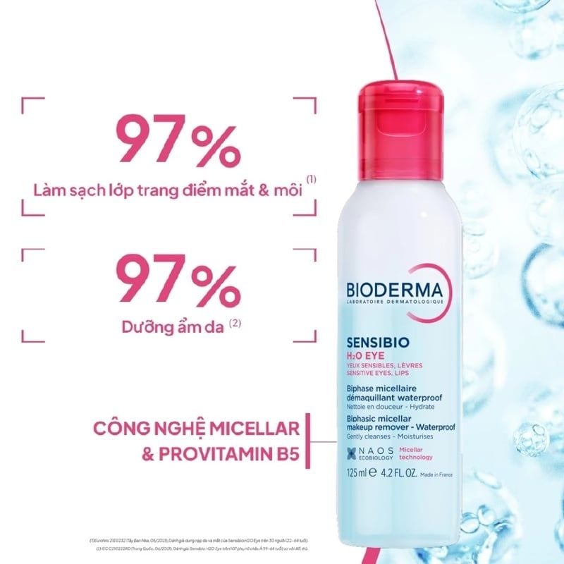 Tẩy Trang Mắt Môi Bioderma Sạch Thoáng, Mềm Mịn Sensibio H2O Eye 125ml