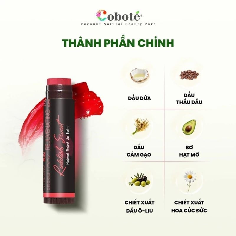 Son Dưỡng Môi Có Màu Dưỡng Ẩm, Làm Mềm Môi COBOTÉ Natural Tinted Lip Balm 5g