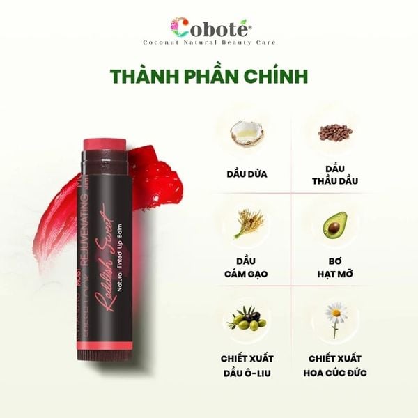  Son Dưỡng Môi Có Màu Dưỡng Ẩm, Làm Mềm Môi COBOTÉ Natural Tinted Lip Balm 5g 