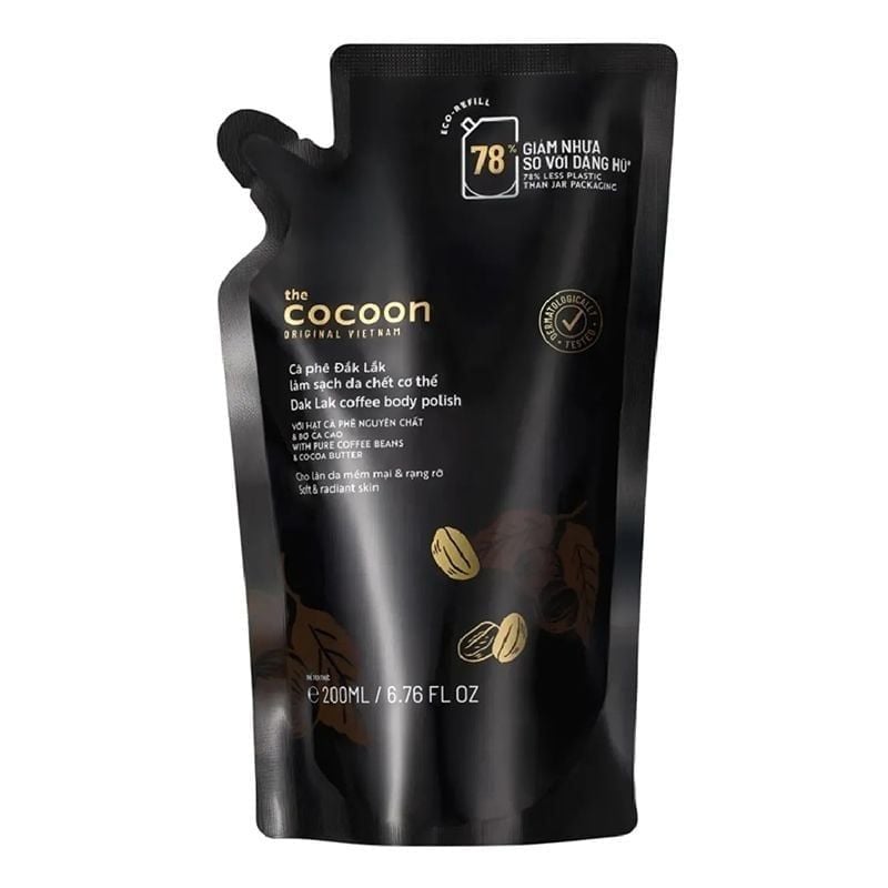Tẩy Da Chết Body Cocoon Làm Đều Màu Da Và Dưỡng Mịn Da Chiết Xuất Cà Phê Dak Lak Coffee Body Polish - túi refill 200ml