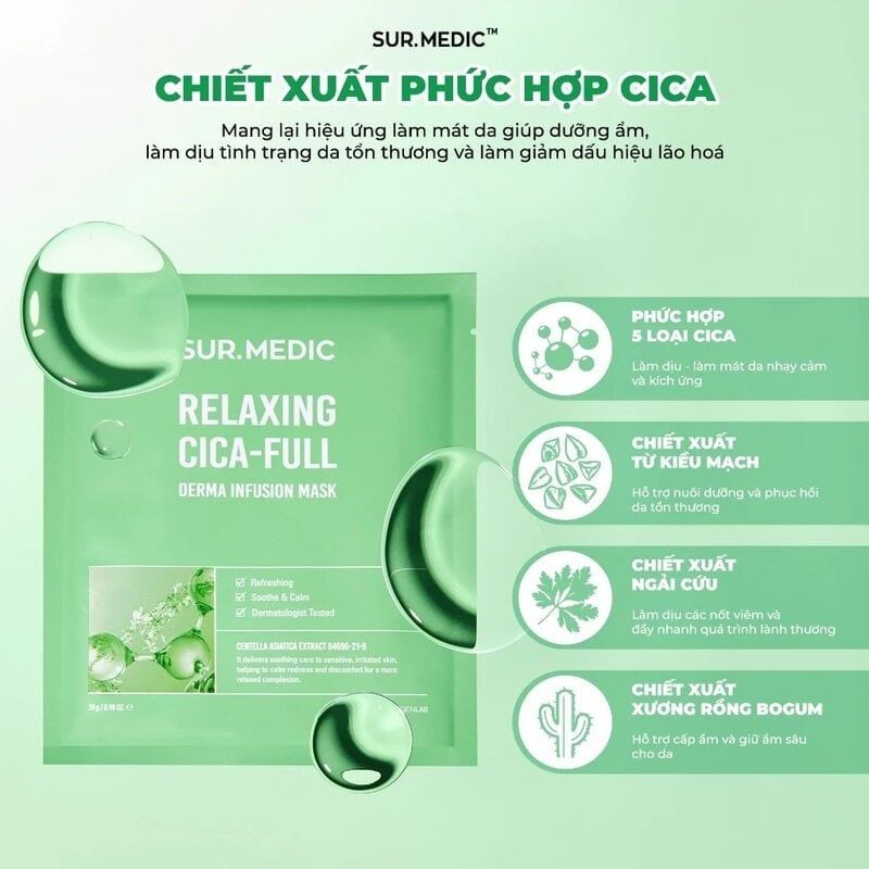 Mặt Nạ Sur.Medic+ Dưỡng Ẩm, Làm Dịu, Hỗ Trợ Dưỡng Sáng, Phục Hồi Da Derma Infusion Mask 28g