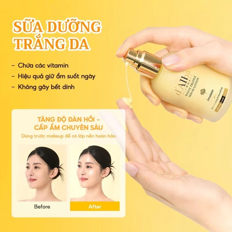 Sữa Dưỡng Ẩm d'Alba Hỗ Trợ Dưỡng Sáng Da Vita Toning Serum Lotion 100ml
