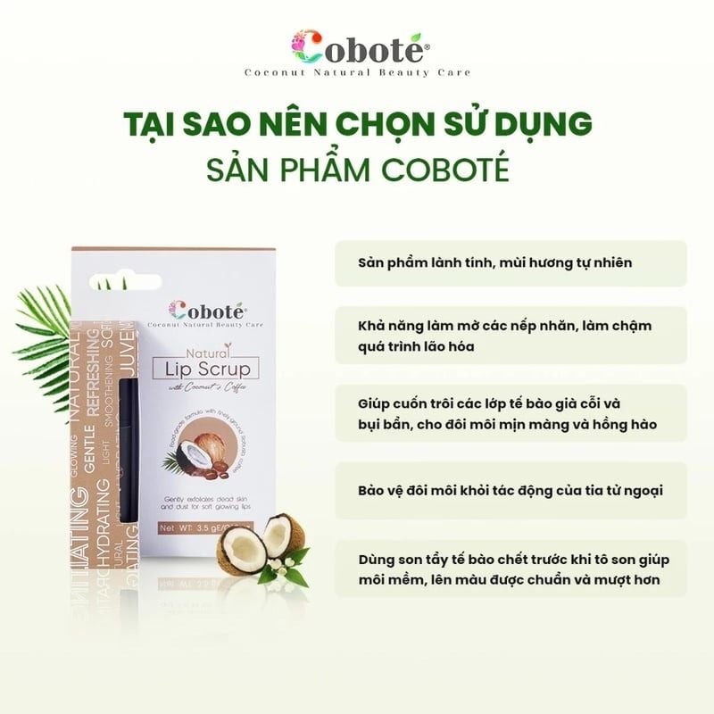 Tẩy Tế Bào Chết Môi Cà Phê & Dừa COBOTÉ Natural Lip Scrub 5g