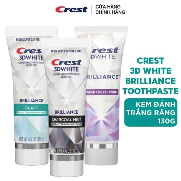  Kem Đánh Răng Crest Trắng Sáng Vượt Trội, Sạch Sâu, Thơm Lâu 3D White Brilliance Toothpaste 130g 
