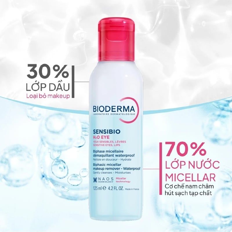 Tẩy Trang Mắt Môi Bioderma Sạch Thoáng, Mềm Mịn Sensibio H2O Eye 125ml