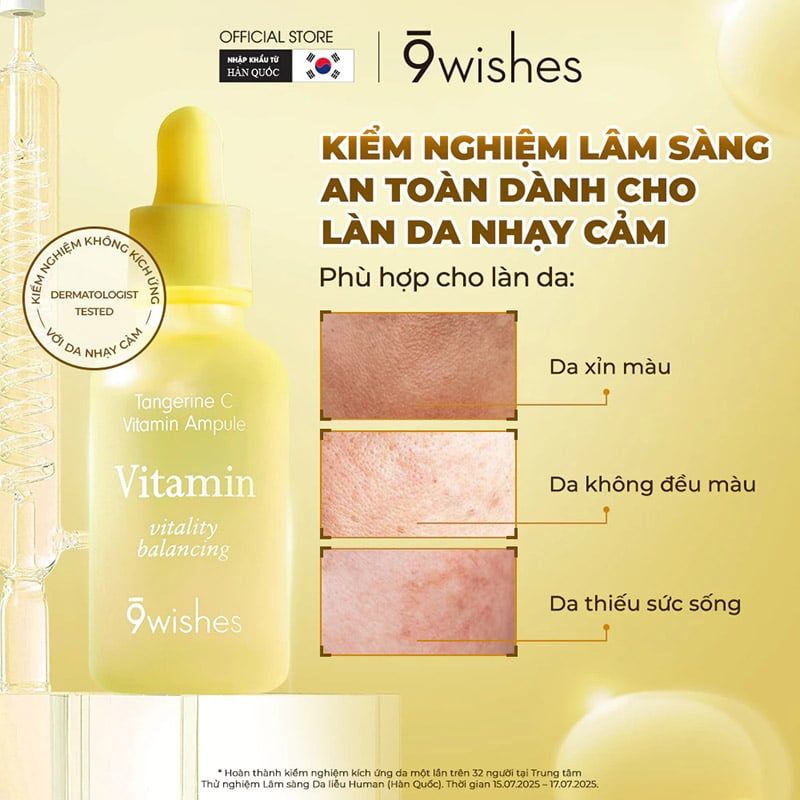 Serum 9 Wishes Hỗ Trợ Dưỡng Sáng Da Tangerine C Vitamin Ampule 30ml