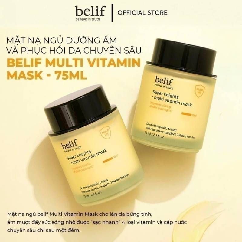 Mặt Nạ Ngủ Belif Dưỡng Ẩm & Hỗ Trợ Phục Hồi Da Chuyên Sâu Super Knights - Multi Vitamin Mask 75ml