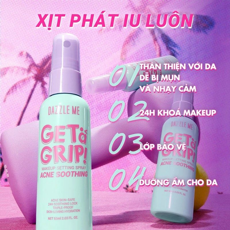 Xịt Khóa Nền DAZZLE ME Cố Định Trang Điểm Lâu Trôi Get A Grip Makeup Setting Spray 60ml