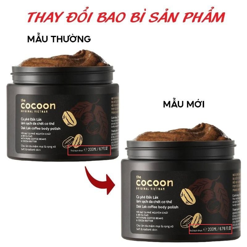 Tẩy Da Chết Body Cocoon Làm Đều Màu Da Và Dưỡng Mịn Da Chiết Xuất Cà Phê Dak Lak, Đường Thốt Nốt An Giang Body Polish