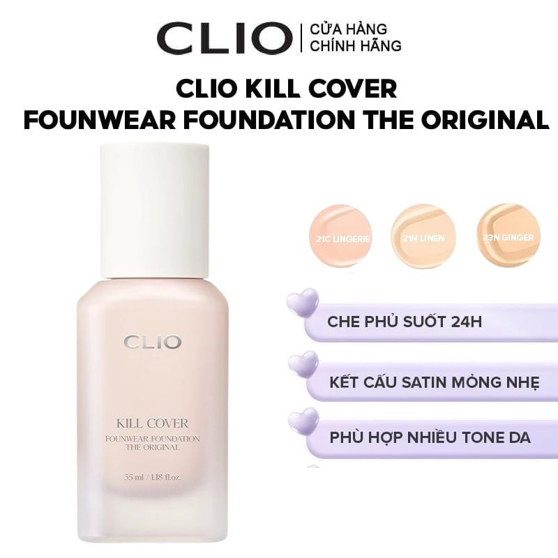 Kem Nền Clio Che Phủ Tốt, Mỏng Nhẹ Kill Cover Founwear Foundation The Original 35ml
