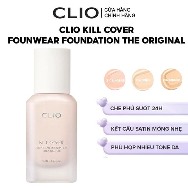  Kem Nền Clio Che Phủ Tốt, Mỏng Nhẹ Kill Cover Founwear Foundation The Original 35ml 