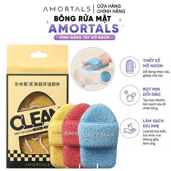  Bông Rửa Mặt Amortals Bọt Biển Hình Găng Tay Hở Ngón Wash To Smile Face-Washing Puff (Slipper-Shaped) 