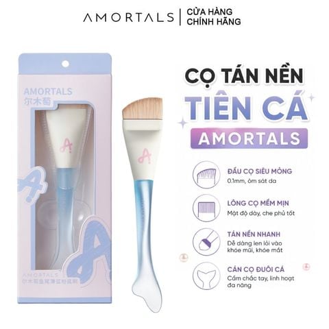 Bộ Cọ Tán Nền & Bông Mút Amortals Tiên Cá Đầu Vát, Che Phủ Tự Nhiên Fish Tail Slim Arc Foundation Brush
