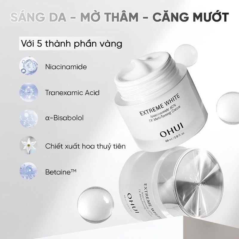 Kem Dưỡng OHUI Hỗ Trợ Dưỡng Sáng Chuyên Sâu Extreme White Niacinamide 10% TX MelaToning Cream 60ml