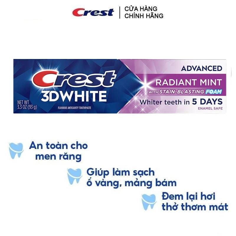 Kem Đánh Răng Crest Làm Trắng Răng, Sạch Mảng Bám 3D White Advanced Toothpaste
