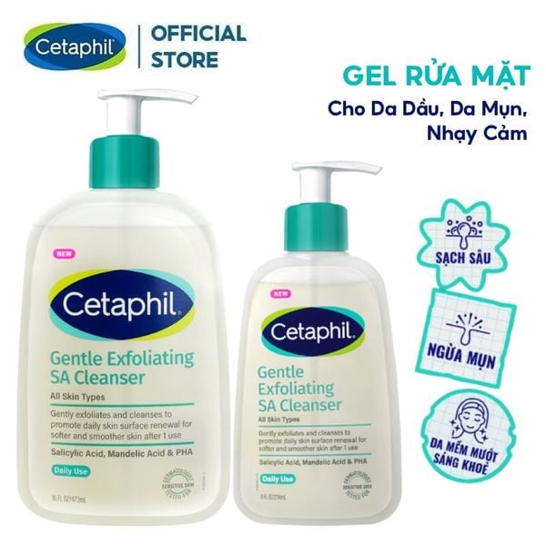  Gel Rửa Mặt Cetaphil Làm Sạch Dầu Nhờn, Cho Da Dầu, Mụn, Nhạy Cảm Gentle Exfoliating SA Cleanser 