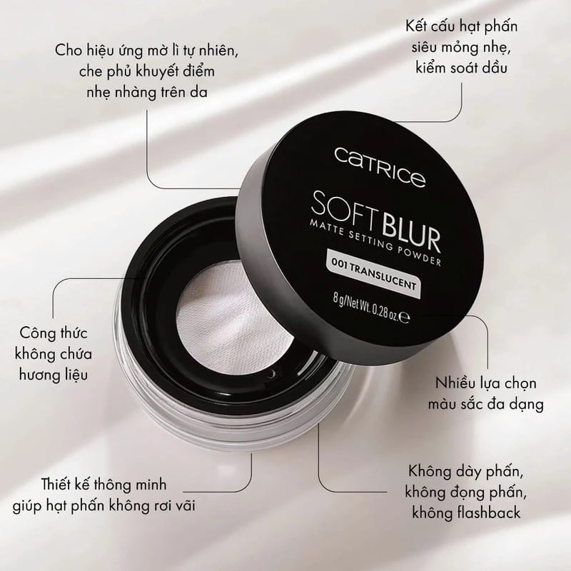 Phấn Phủ Catrice Mỏng Nhẹ Kiềm Dầu Soft Blur Matte Setting Powder 8g
