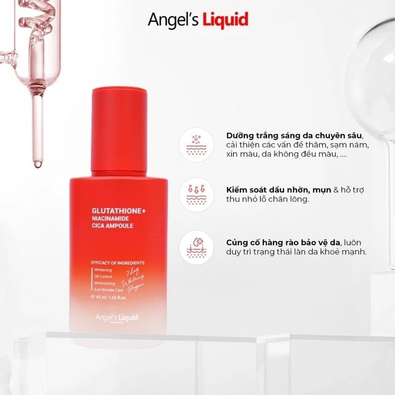 Serum  Angel's Liquid Hỗ Trợ Dưỡng Sáng, Kiểm Soát DầuGlutathione Plus Niacinamide Cica Ampoule 45ml