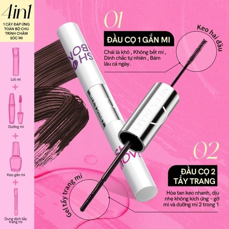 Mascara Keo Dán Mi 2 Đầu 4 Trong 1 Mlen Diary 8g