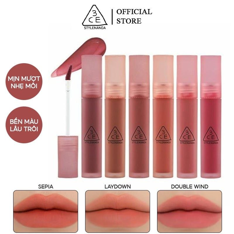 (TEST) Son Kem Lì 3CE Mịn Mượt Nhẹ Môi Blur Water Tint 4.6g