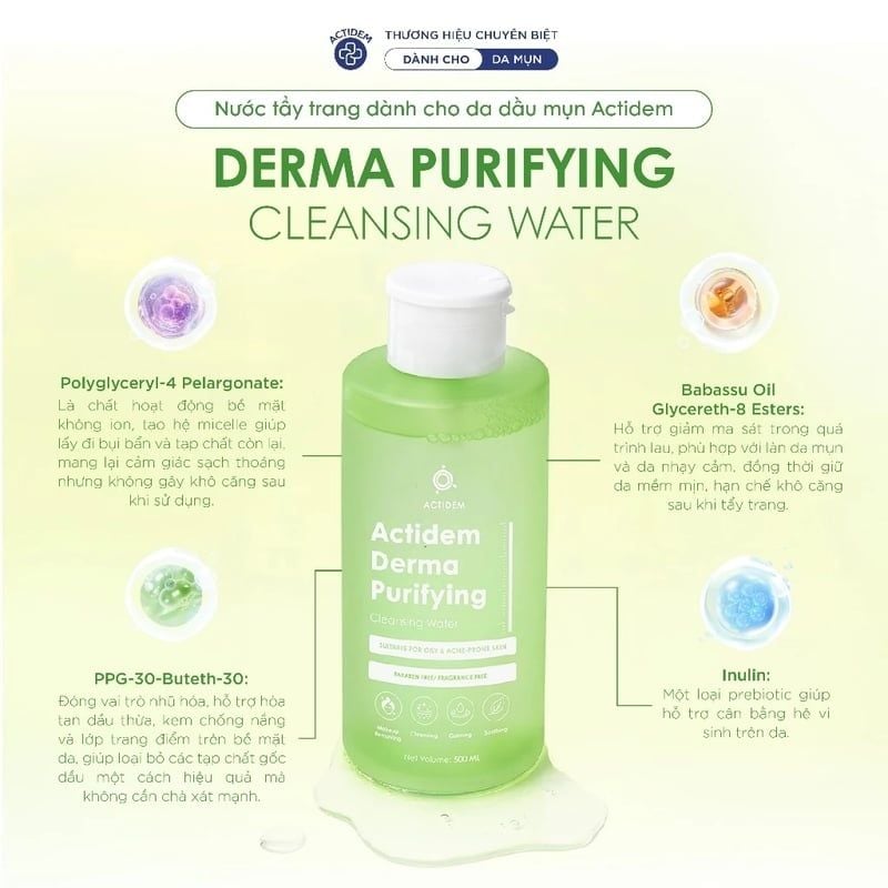 Nước Tẩy Trang Dành Cho Da Dầu Mụn Actidem Derma Cleansing Water 500ml