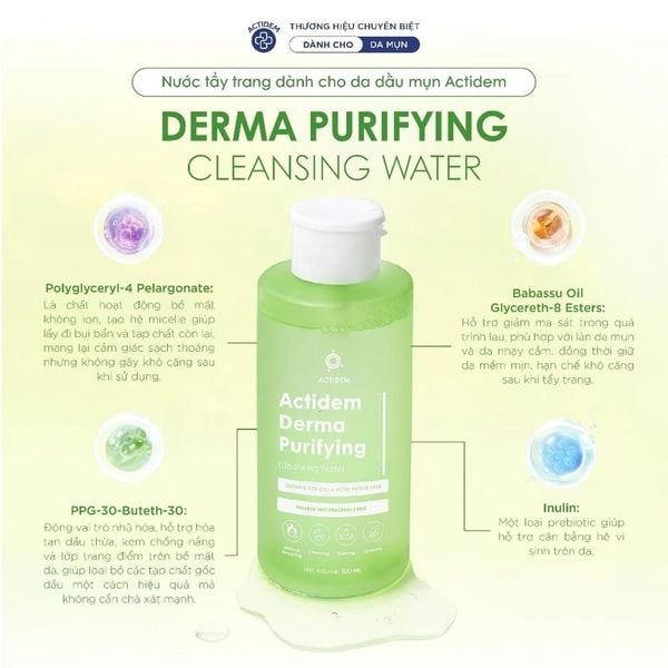  Nước Tẩy Trang Dành Cho Da Dầu Mụn Actidem Derma Cleansing Water 500ml 