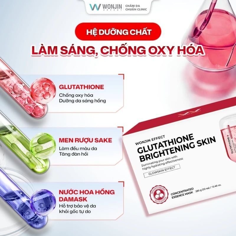 Mặt Nạ Hỗ Trợ Dưỡng Sáng Da Wonjin Effect Glutathone Brightening Skin Mask 350g - hộp 30 miếng